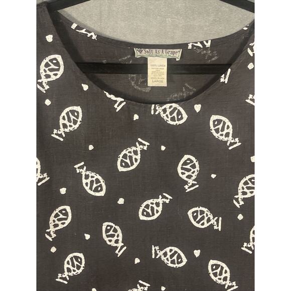 Soft As a Grape Cape Cod Tropical Fish 100% Linen Black Shift Dress Size Large - Picture 3 of 6